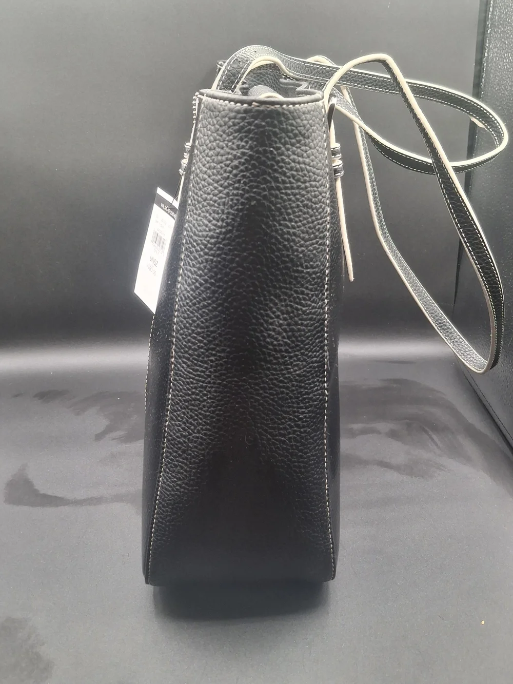 Wilsons Leather Black Laptop Tote with Contrast Stitching